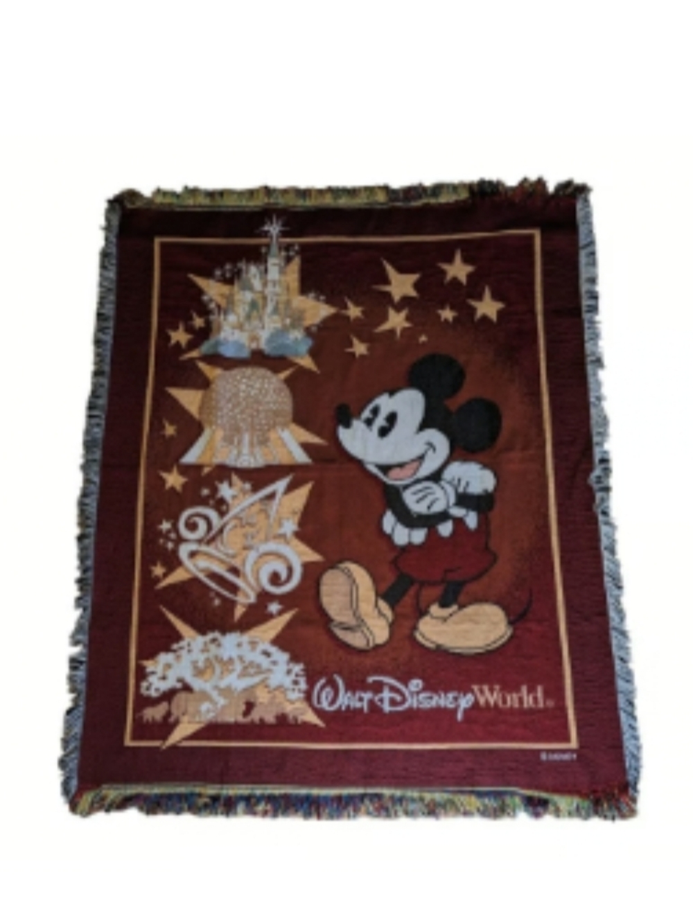 Walt Disney World Mickey Mouse Tapestry Fringe Throw Blanket Epcot 62x48 New
